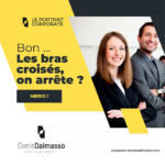Composition graphique humoristique invitant à réfléchir sur la posture des bras croisés sur un portrait corporate par Denis Dalmasso, Photographe Portraitiste spécialisé dans le portrait pour les entreprises